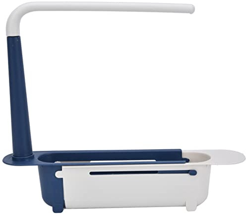 Scaffale per Lavello Telescopico, Organizzatore per Lavello in PP di Grande Capacità Regolabile in Lunghezza con Vassoio, Supporto per Cestello di Scarico Espandibile per Lavello da Cucina, 5(blu)