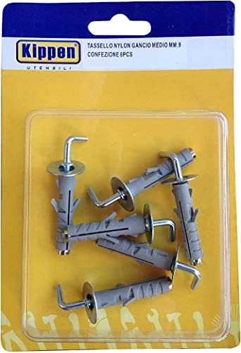 kippen 9023A1 - Kit Composto da 6 Tasselli per Fissaggio ad Espansione da mm.9 con Gancio Medio