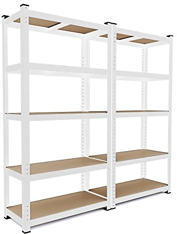 Arreditaly 2 Scaffali In Metallo E MDF Scaffale Ad Alta Portata Fino a 875 kg Con 5 Ripiani Regolabili Ideale Per Garage Officina Cantina Capannone Magazzino Design Modulare 180 x 90 x 40 cm (Bianco)