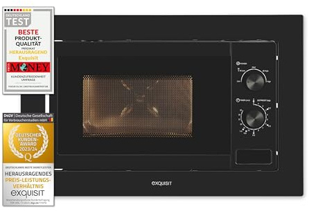 Exquisit Einbaumikrowelle EMW10-020 schwarz | 800 W Leistung | Kinderleichte Bedienung | Einfacher Einbau | Timer | Drehteller 27cm | Mikrowelle 60 cm | Einbaugerät | Schwarz