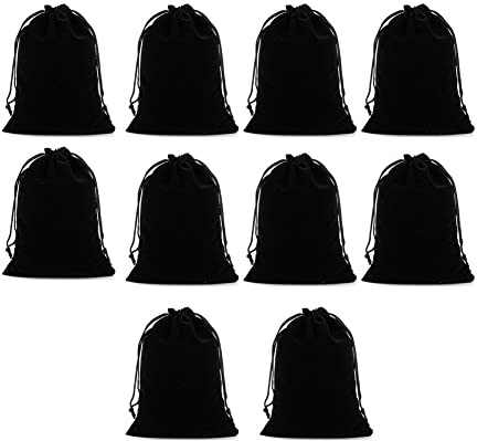 SHTGOI Bolsas de terciopelo para joyas, 10 unidades, 13 x 18 cm, bolsas de terciopelo con cordón, bolsa de terciopelo, cordón, para Navidad, fiestas, bodas, regalos de color negro