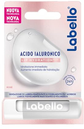 Labello Acido Ialuronico Lip Hydratation Plus Rosé 5.2g, Burrocacao labbra ultra-leggero, Lip balm con acido ialuronico per labbra rimpolpate, Balsamo labbra per un'idratazione di 24 ore