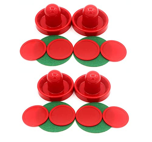 YdseozOA Set di Hockey da Tavolo da 4 Pezzi 96 mm, 4 spingitori di Air Hockey portieri Dischi di Ghiaccio con 4 Flanella 8 Dischi – Rosso