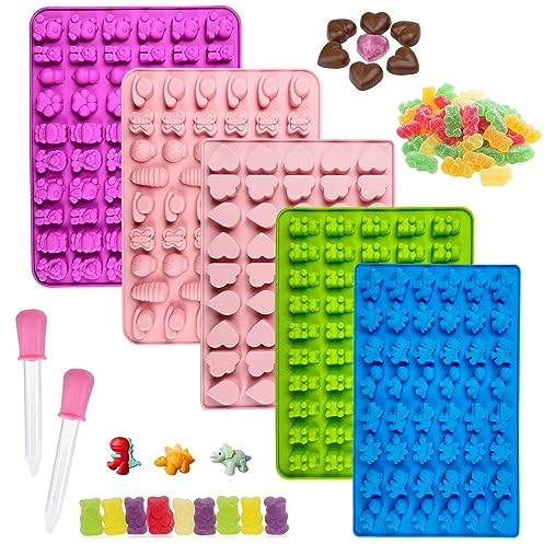 5 Pièces Moule Silicone Bonbon avec Compte Gouttes, Réutilisable pour Faire Chocolat, Glaçons, Biscuits et Bonbons