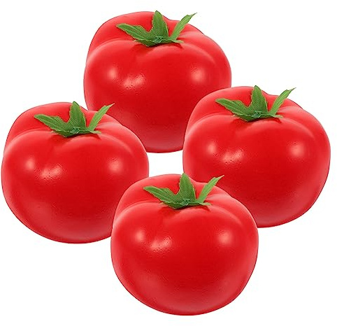 AOKWAWALIY 4 Pièces Imitation Tomate Décorations De Tomates Faux Fruit Légume Décor De Nourriture Tomate Artificielle Réaliste Faux Légumes Rouge Mariage Mousse Tout-Petit Faux Plat