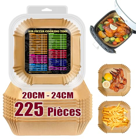 225 Stück Backpapier für Heißluftfritteuse 5-7,3 L, 20-24cm Quadrat Airfryer Backpapier Antihaft Einwegschalen Luftfritteuse Pergamentpapier Liner Kompatibel mit COSORI, Philips, Cecotec Airfryer