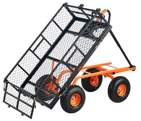 VEVOR 880lbs Steel Garden Dump Cart Utility Wagon, Heavy Duty Yard Dump Wagon Cart with Removable Sides, Pullable Handle, Utility Liner, 10in All Terrain Wheels
