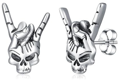PARYFO Boucles d'oreilles gothiques en argent 925 - Tête de mort/ange diable/poupée vaudou / nervure noire / araignée / chauve-souris / squelette - Bijoux gothiques noirs - Cadeau pour femme et fille