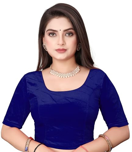 SEEANS Women's Velvet Stretchable Saree Blouse | Readymade Full-Stitched Half Sleeve Choli | Soft & Comfortable Partywear Crop Top | Traditional & Festive Wear | Royal Blue, 41 to 45 Bust Stretchy