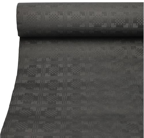 Papstar | Damast präglad pappersduk, storlek 50 m x 1 m, färg svart, 1 bordsduk x 1 förpackning