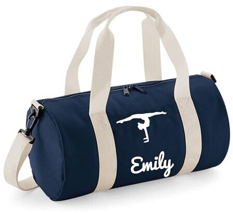 Personalised Gymnastics Bag Girls Dance Bags for Girls Kids Gym Bag Perfect Gymnastics Gifts & Sports Equipment Storage 20x20x40cm 12L Handstand Split Design Barrel Bag for Gymnastics Navy