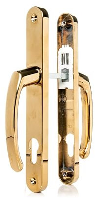 TSS UPVC Door Handle Set - Lever/Lever - 192-215mm Screw to Screw - 245x32mm Backplate - Replacement PVC Handle (Polished Brass)