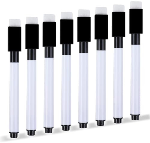 Yolistar 8 Pennarelli Cancellabili per Lavagna Bianca,Pennarello Nero con Gomma Magnetica,Marcatore Cancellabile a Magne tica Per Scuola, Ufficio e Casa