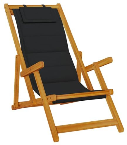vidaXL Strandstuhl mit Armlehnen Klappbar Schwarz Akazie Textilene