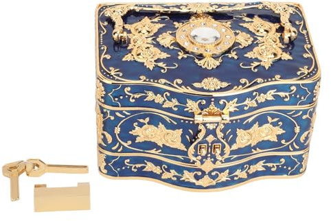 Joyero vintage, caja de almacenamiento pequeña esmaltada de 3 capas, caja rectangular de almacenamiento de joyas, caja organizadora de joyas, caja de joyería decorativa para mujeres y niñas (azul)