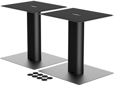 suptek Desktop Speaker Stands Mount Set 256mm for Bookshelf Speakers Bracket, 21.5 x 24cm Metal Tray, Compatible with 5” to 7” Speakers, White SDM003LB