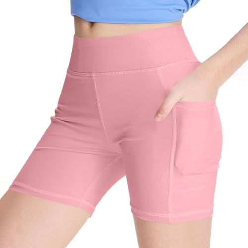 duxyoz Girls Cycling Shorts with Pockets Childrens Kids Sports Leggings Breathable Safety Underwear Short Pants Summer Casual Sport Dancing Gymnastic Comfy Short Boyshorts Under Dress 4-5 Years
