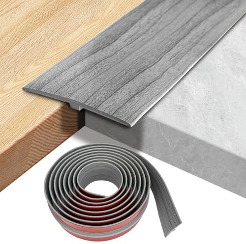 Wapasezyar T-profil övergångslist golv PVC dörrtrösklar list, övergångsskena platt skiljelist för anslutningsgolv, luckor i laminatbrädplattor (träkorn grå, 5 cm x 3 m)