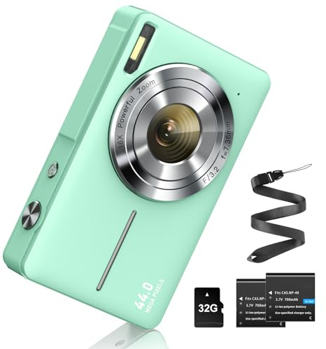Digitalkamera 1080P 44MP Fotokamera Fotoapparat mit 32G Karte 16X Digitalzoom Digital Kamera mit Batterie Tragbare Einfache Digitalkamera für Kinder Student Teenager Anfänger Senioren (Grün)