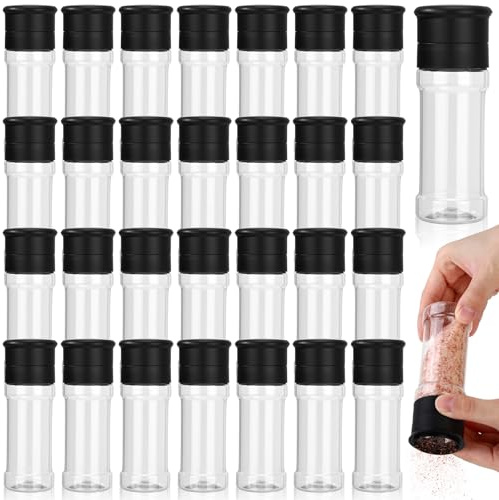 Ferrochef 30 Pcs Plastic Salt and Pepper Grinder Set Refillable Pepper Mill 3.4 oz Small Spice Bottle Clear Salt and Peppermill Shakers Manual Salts Grinders for Peppermill, Salts and Spices
