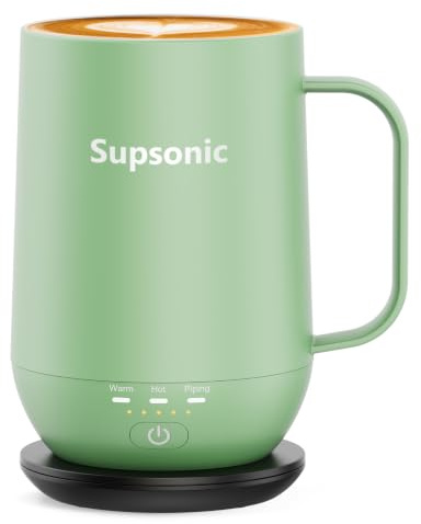 Supsonic - 16oz Self Heating Coffee Mug, Smart Heated Coffee Mug Faster Direct-Contact Heating Up to 149°F, Coffee Mug Warmer Set with Auto Shut-Off - Gifts for Men Women | S2