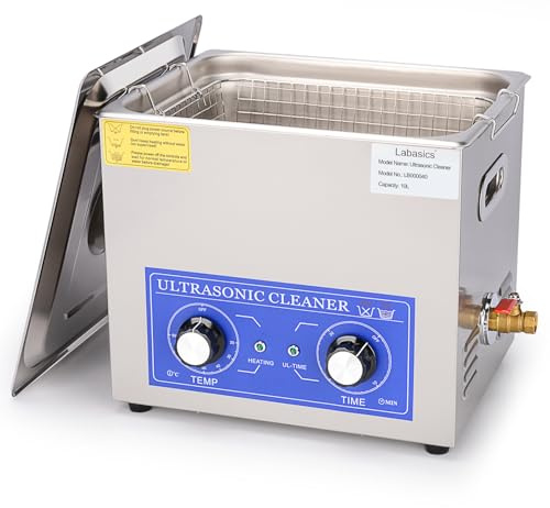 Labasics Ultraschallreiniger, 304 Edelstahl Allzweck-Ultraschallreiniger mit Mechanischem Bedienfeld für Heizung und Zeitschaltuhr für Labor 40kHz 220V, 10L
