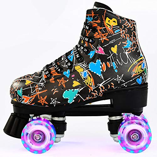 Patins à roulettes pour Femmes et Hommes,Roller Chaussure Quad Classiques avec Roues LED Allumées en PU pour Patins A roulettes,Roller Enfant,Adolescent et Adulte,Débutants en Extérieur Intérieur (43)