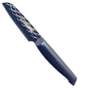 Blue Diamond Sharp Stone, Coutellerie en Inox Antiadhésif, Couteau d'Office de 9 cm avec Gaine de Protection, Couteau japonais, Texture de la Lame Imitant le Diamant, Résistant au Lave-vaisselle,Bleu