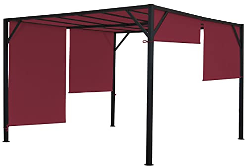 Pergola Baia, Garten Pavillon Terrassenüberdachung, stabiles 6cm-Stahl-Gestell + Schiebedach Bordeaux-rot - 4x4m