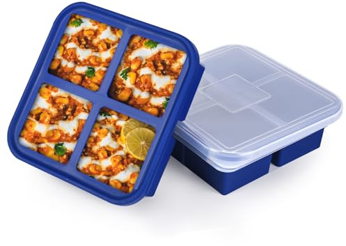Kinggrand Kitchen 1-Cup Silicone Freezer Tray with Lid - 2 Pack - Make 8 Perfect 1-Cup Portions - Easy Release Molds for Food Storage & Freeze Soup, Broth, Stew or Sauce