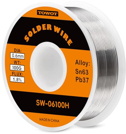 TOWOT 63-37 High Purity Tin Lead Rosin Core Solder Wire for Electrical Soldering, Content 1.8% Solder flux (0.6mm, 100g)