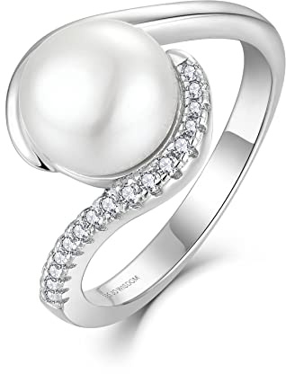 JO WISDOM Bague Perle d'eau douce 9mm Argent 925/1000 Femme avec 3A Zirconium