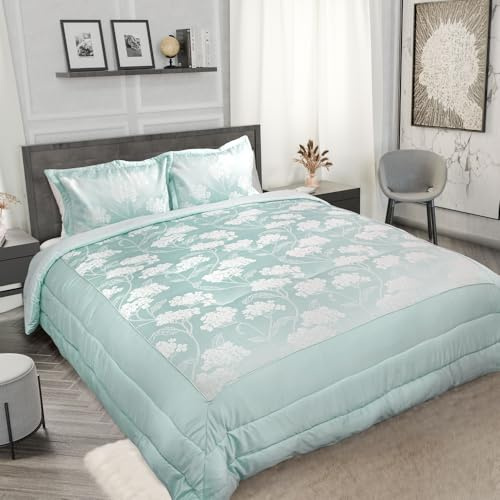 Emma Barclay Blossom - Embellished Jacquard Quilted Bedspread Set in Duck Egg - To Fit Double/King
