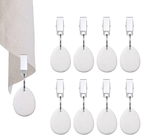 RJUN 8pcs Tablecloth Weights Tablecloth Pendant Stone Table Cover Weights Hangers with Metal Clips (Drop-White)