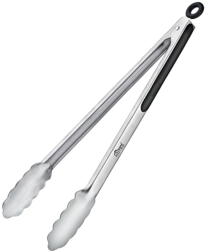 Hotec Stainless Steel Kitchen Tongs, 16 Inch Extra Long Locking Metal Food Tongs for Cooking, Serving, BBQ, Grill Non-Slip Grip