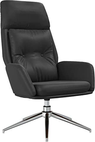 vidaXL Relaxsessel, Sessel mit Armlehne, Fernsehsessel für Wohnzimmer, Drehbarer Polstersessel Lesesessel mit Metallgestell, Schwarz Echtleder