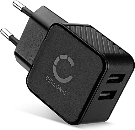 CELLONIC® USB-laddare EU-Plug 2 Port 5V 3.4A 17 W, svart USB-strömförsörjning, 100 V - 240 V, för laddning via nätuttag