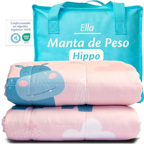 Ella Coperte Ponderate Bambini 3,2kg 100x150cm - Coperta Ponderata Rilassante per il Sonno - Perle di Vetro Ipoallergeniche, Strato Esterno in Cotone Morbido e Fresco - Per Bambini 25-40kg – Hippo