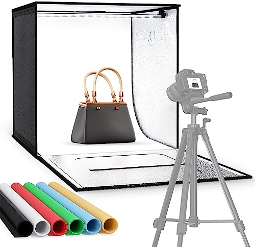 Portátil Estudio Fotográfico 60cm*60cm*60cm Grande con Brillo Ajustable 126 Luces LED Iluminación de 5500K Profesional Plegable Softbox, 6 Láminas de Fondo de PVC, para Tomar Imágenes Objetos