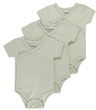 Kindsgard Body avvolgente a maniche corte trunder – Confezione da 3 in jersey – 100% cotone biologico – Certificato Oeko-Tex – Body unisex – Ideale per primo equipaggiamento e neonati, 3 tortora, 50