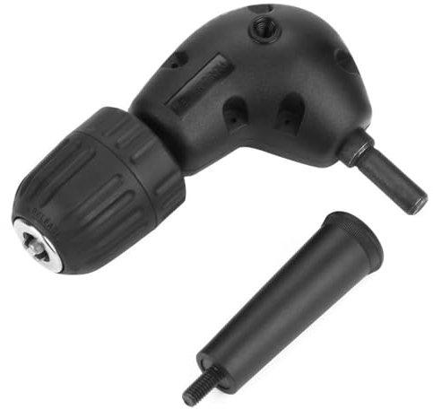 VOBOR Right Angled Drill Adapter, 3/8 Right Angle Adapter 90 Degrees Electric Drill Attachment 9.5mm Round Shank Keyless Chuck for Many Portable Electric Drills