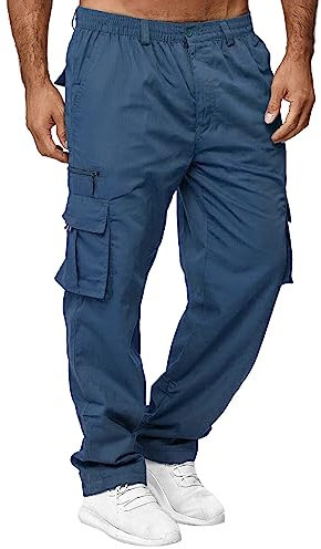 Arbeitshose für Herren, Wanderhose, Trainingshose mit mehreren Taschen, lässige Trainingshose mit Reißverschluss, Fitnessstudio, Laufen, Chino, Activewear, taktische Combat-Cargohose, blau, 58