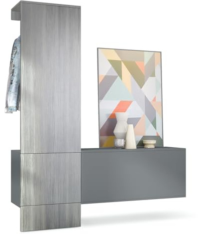 Vladon Carlton Hallway Set 4, Hallway Storage Set with 1 Coat Rack Panel, 1 Cabinet, anthracite matt/avola-anthracite (156,5 x 193 x 35 cm)