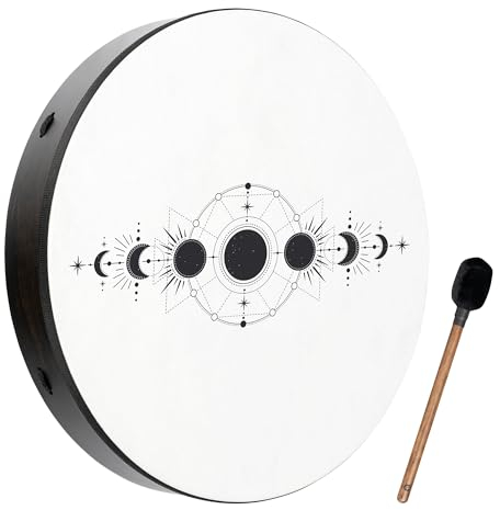 Sonic Energy Trommel Mondphasen – 55,9 cm – Schamanisches Instrument mit Kunststofffell – Für Meditation, Klangreisen, Percussion – Inkl. Schlägel (RD22DWB-SH)