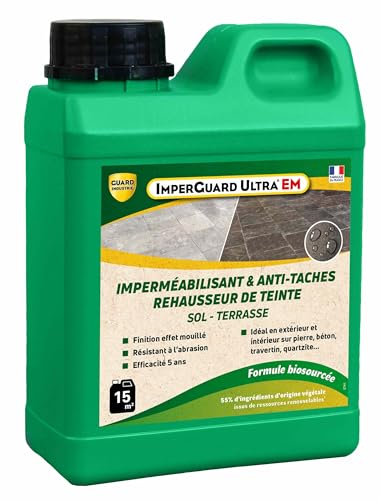 ImperGuard Ultra EM Effet Mouillé - Imperméabilisant Hydrofuge Oleofuge Sans Solvant, Ravive Couleur - Protection Pierre Béton contre Eau et Taches - Français - Bidon - Traite 15m2 – Efficace 5 ans