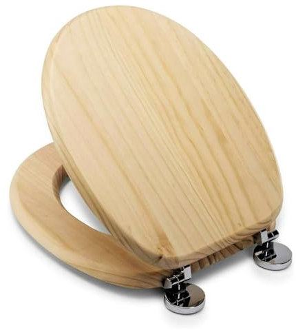 ADEPTNA Luxury Durable 18 Toilet Seat - Adjustable to Fit Most Toilets, Oval Seat Hinges and Parts Bathroom Wooden MDF Toilet Seat - Easy to Clean and Install (Pine Effect)