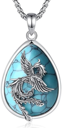 CELESTIA Dragonhänge och Phoenix Yin Yang-halsband silver 925 alla hjärtans dag smycken för dam herr par älskare gåva, m, Metall, Syntetisk turkos