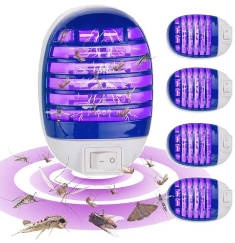 Prise Moustique, 4 Paquets Prise Lampe Anti Moustique Interieur, Hillylolly Anti Moustique UV Anti Moustique, Moustique Tueur Lampe, Lampe Bleue Anti Moustique pour Cuisine, Chambre, Salle à Manger