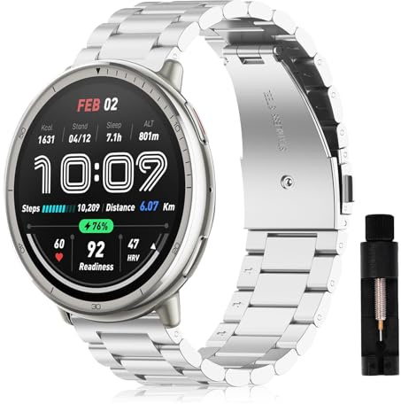 SumRioo Metallarmband för Amazfit Active 2/2 Square/Active/GTR Mini/GTS 4 Mini/GTS 4 3 2 1, justerbart ersättningsarmband i rostfritt stål för Amazfit Bip 3/3 Pro/U Pro dam herr, 20mm, Rostfritt stål