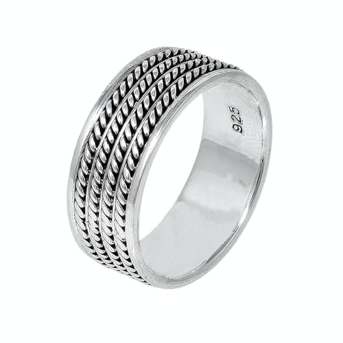Anillo clásico de Treasure Bay para hombre de 8 mm de banda, anillo de plata de ley 925 - Detalles de líneas trenzadas en forma de cuerda. Anillo para hombre, tallas P, R, T, W, Y, Z, Plata de ley
